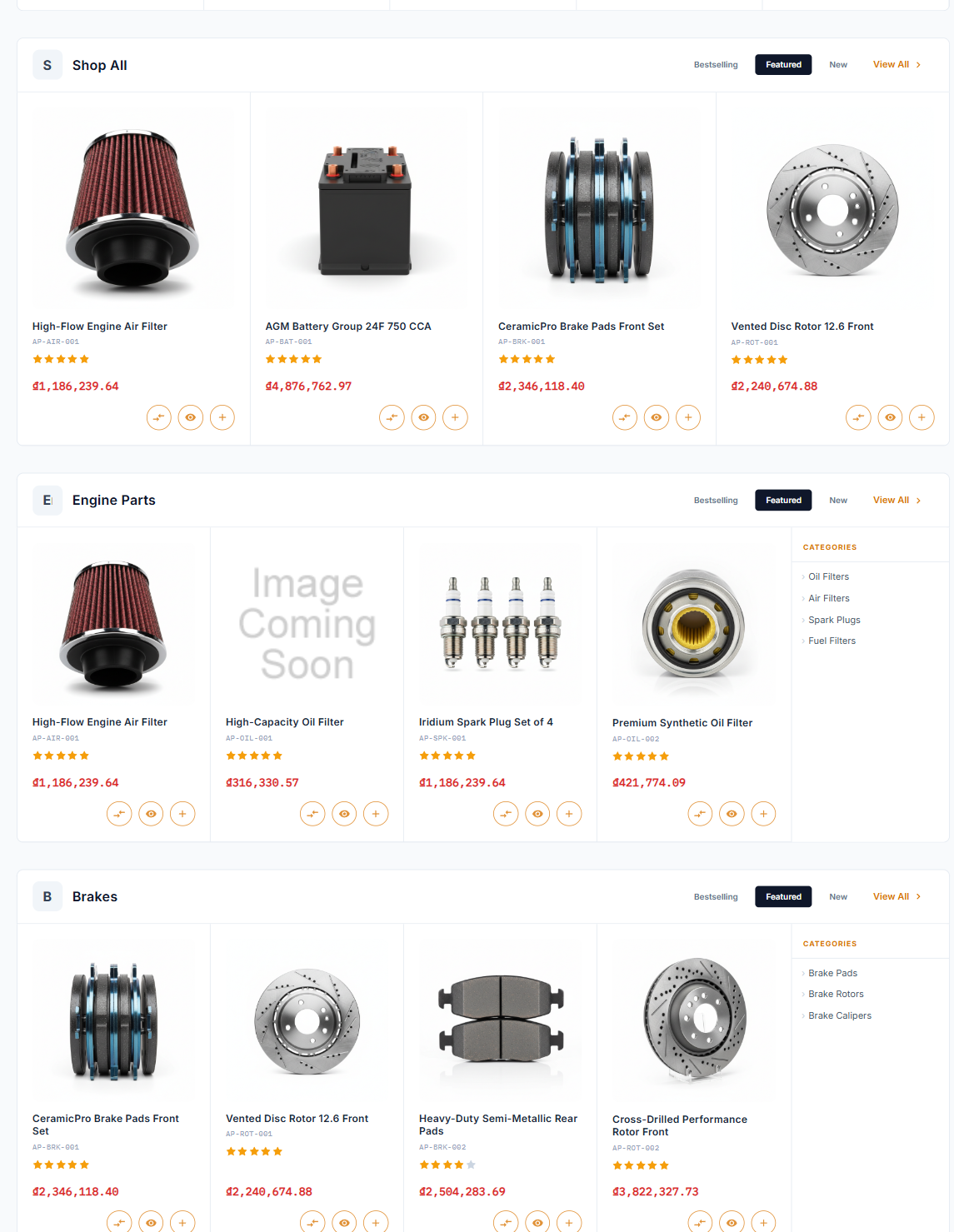 Products by Category on the storefront