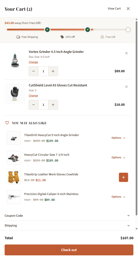 Cart drawer — slide-in panel