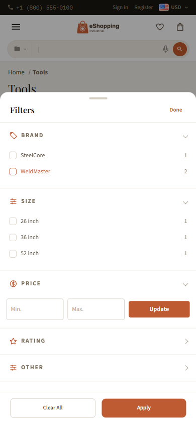 Mobile filter bottom-sheet drawer