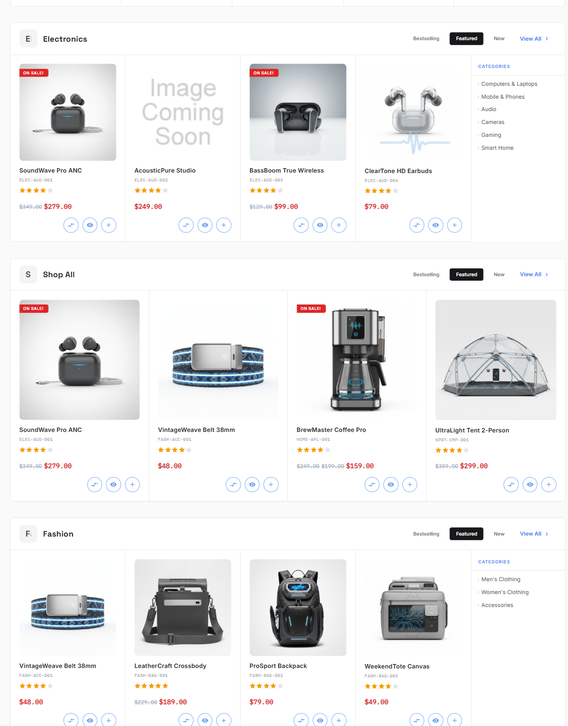 Products by Category on the storefront