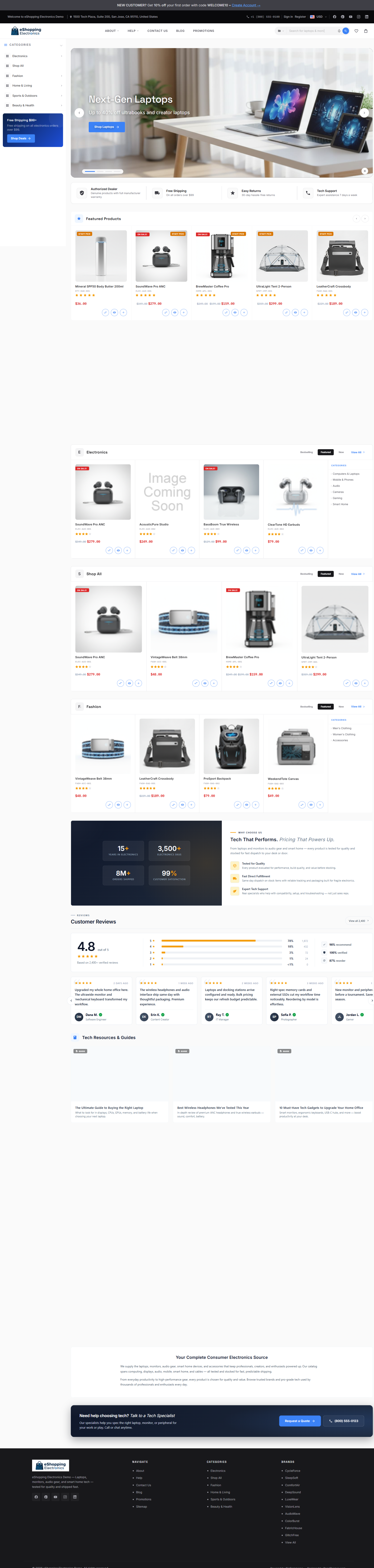 Electronics home page composed view