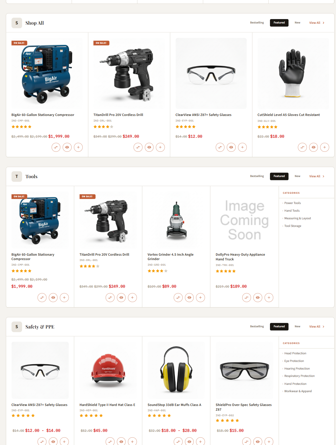 Products by Category on the storefront