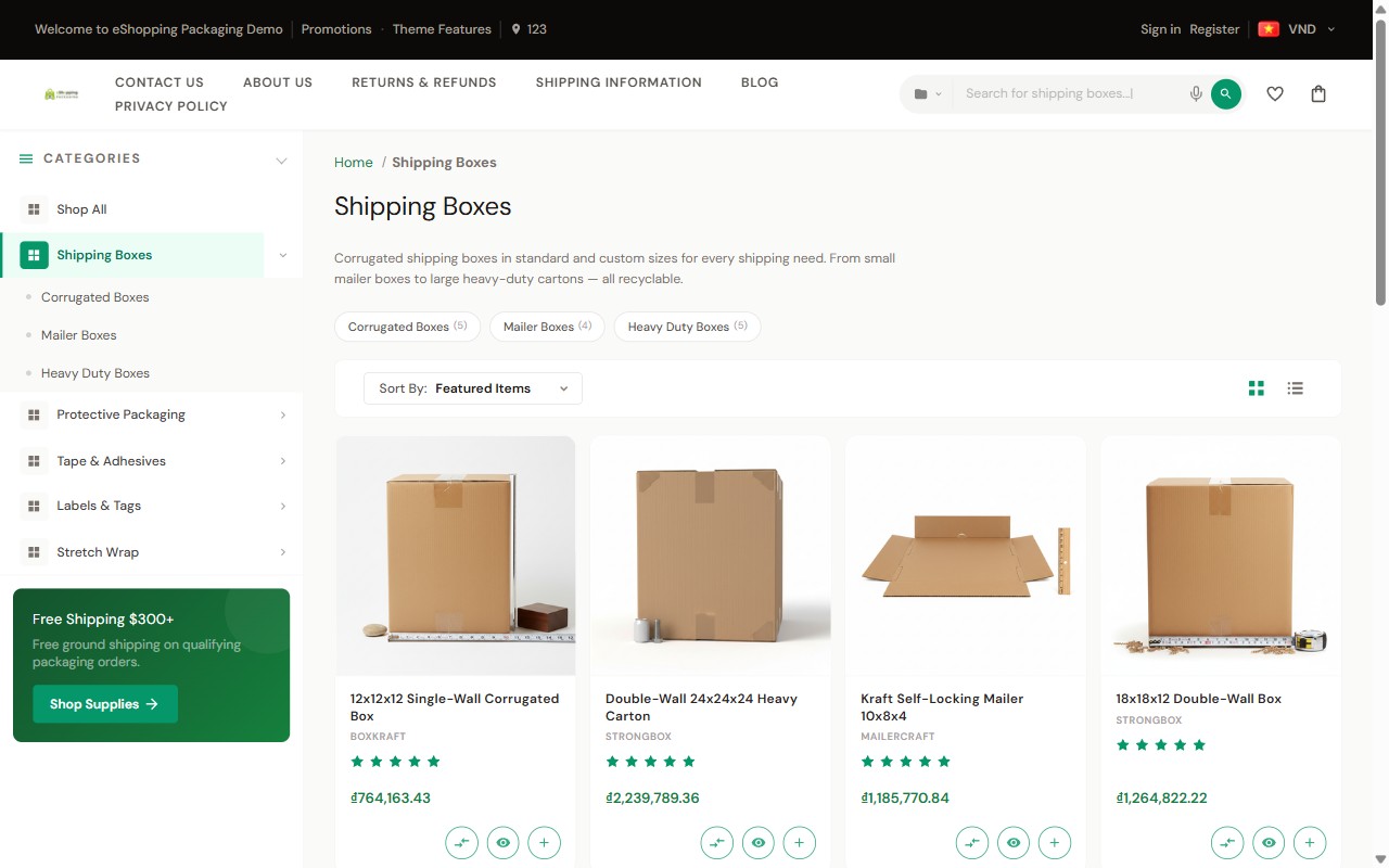 Packaging category page