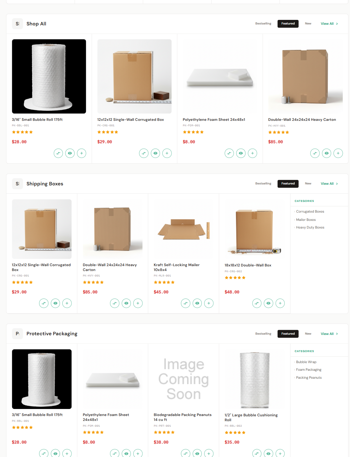 Products by Category on the storefront