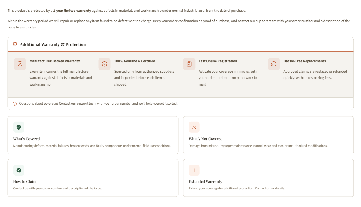 PDP Warranty tab