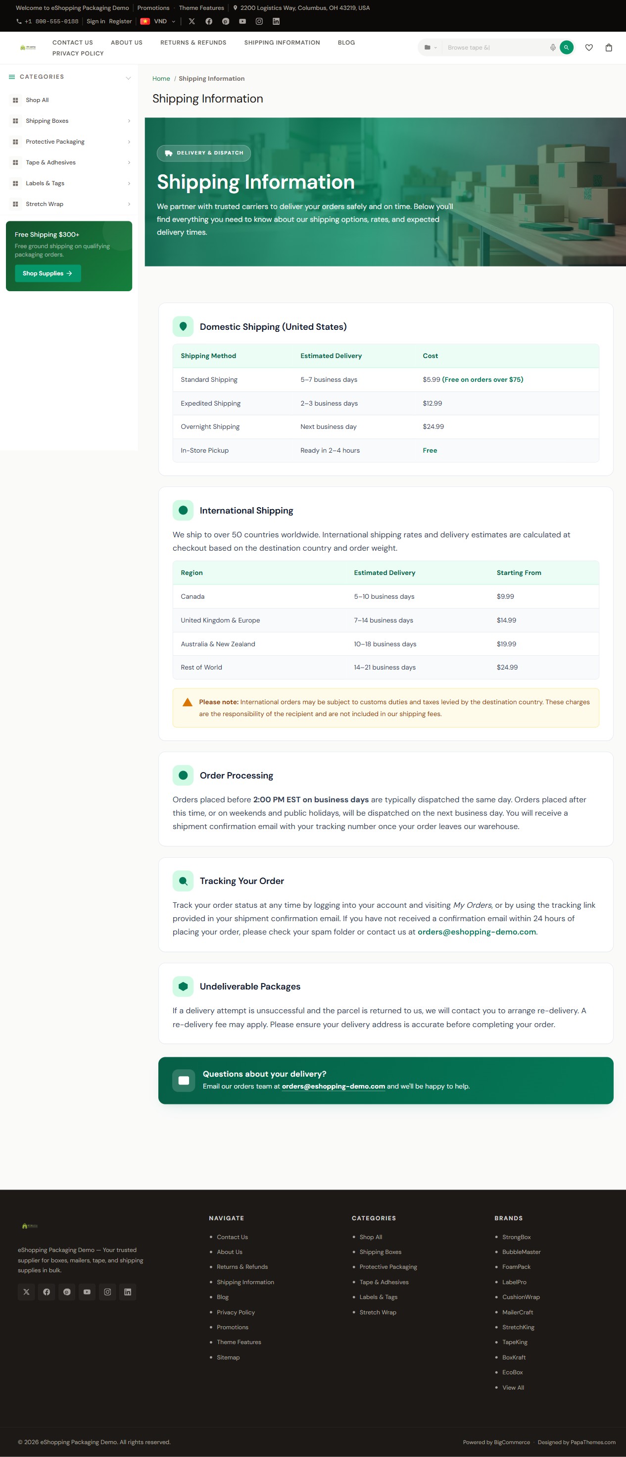 Shipping policy desktop